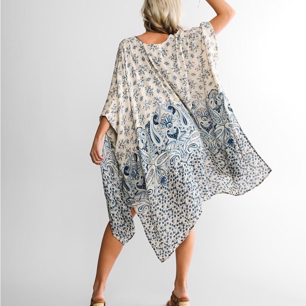 💎Angie Metallic Floral Kimono Women’s Large Glacier Blue🌙 - Picture 2 of 8